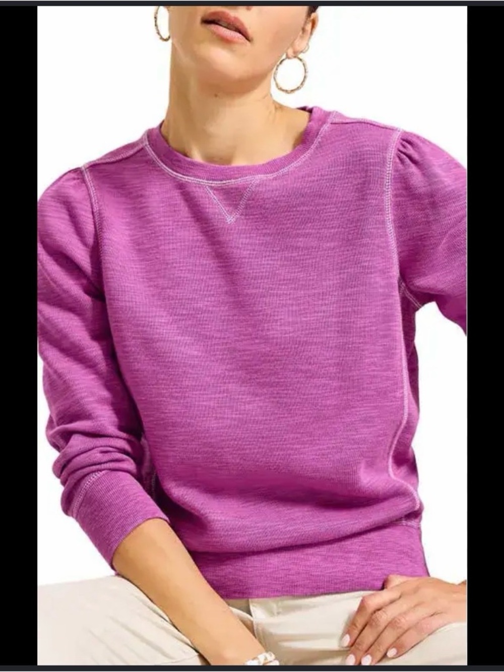 Tommy Bahama Woman size L  Crewneck Puff-Sleeve Sweater in Magenta